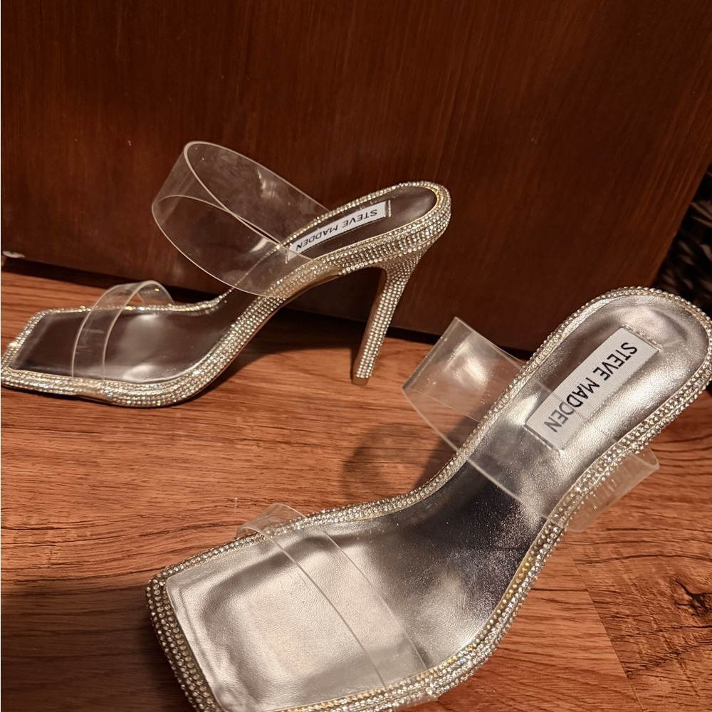 Steve Madden Clear and Silver Embellished Heels - Picture 2 of 2